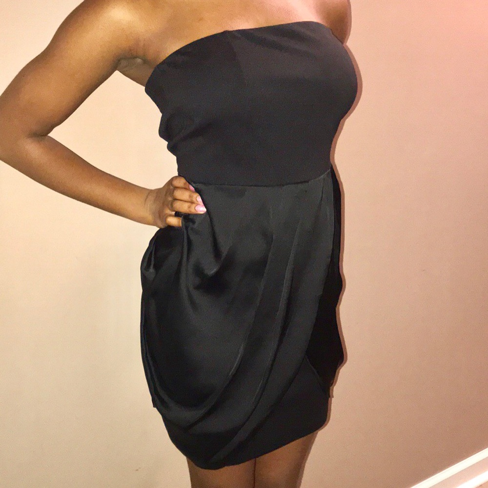 Black Mini Dress w/ Satin Overlay Petal Design